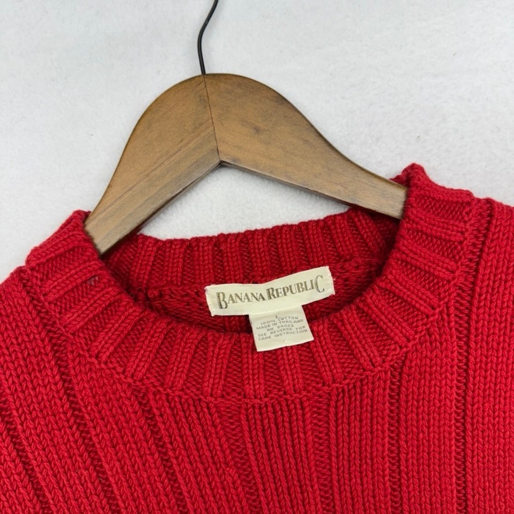 Vintage Banana Republic Sweater Mens Large Red Ribbed Knit Fisherman Safari 90s